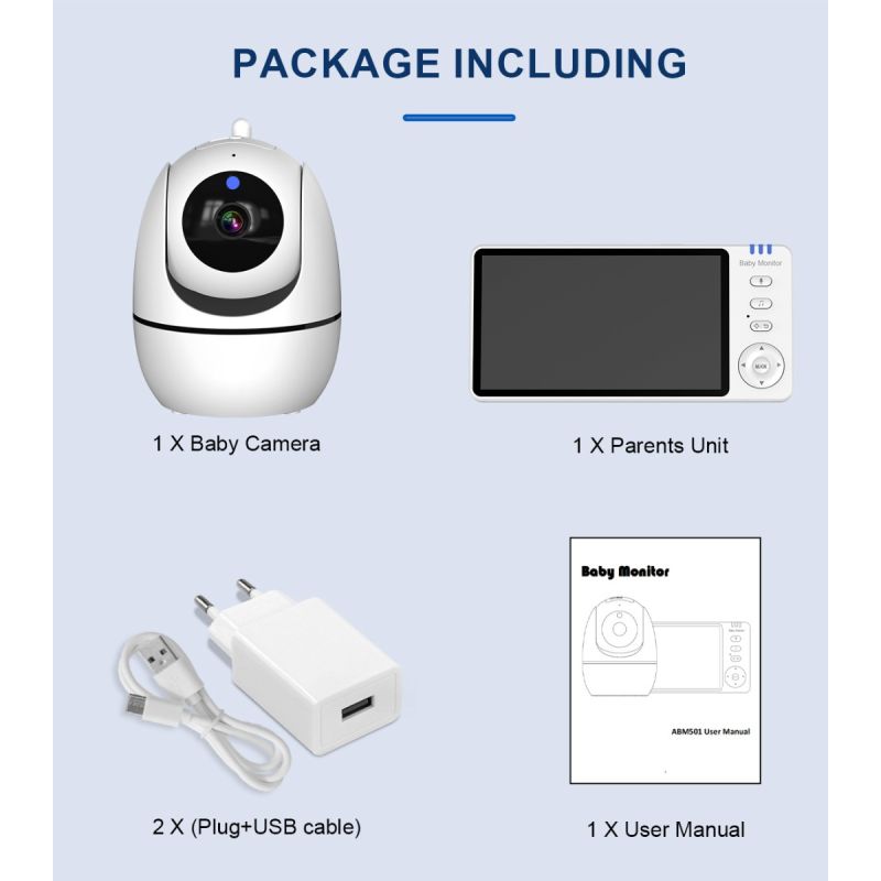 ABM501 Video Baby Monitor 2.4G Wireless 5.0 Inches LCD Night Vision Two Way Audio for Family Safety