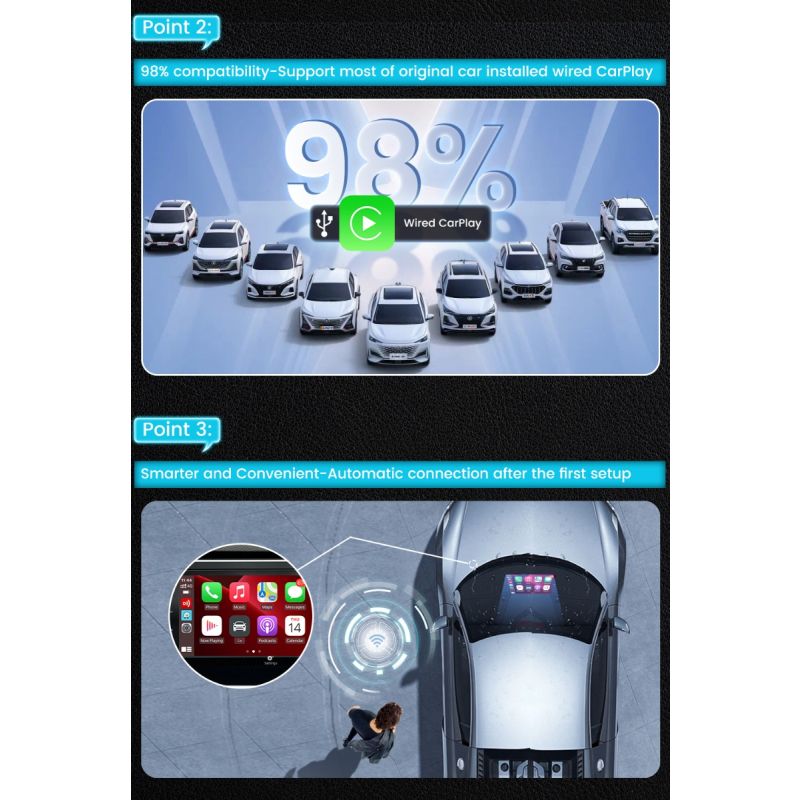 CarlinKit 4.0 Wireless CarPlay Box for Audi VW Porsche Kia Plug and Play Easy Setup Hands-Free Connectivity