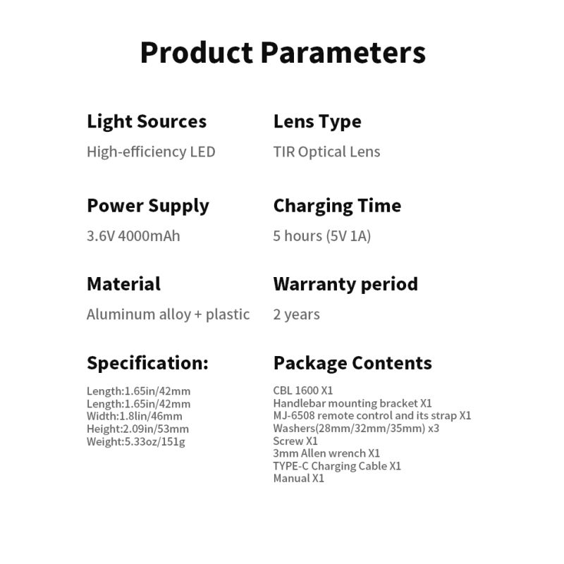 Magicshine CBL1600 Bike Front Light 1600 Lumen LED - Hanging Cut-off Cable, Cycling Safety, Nighttime Visibility
