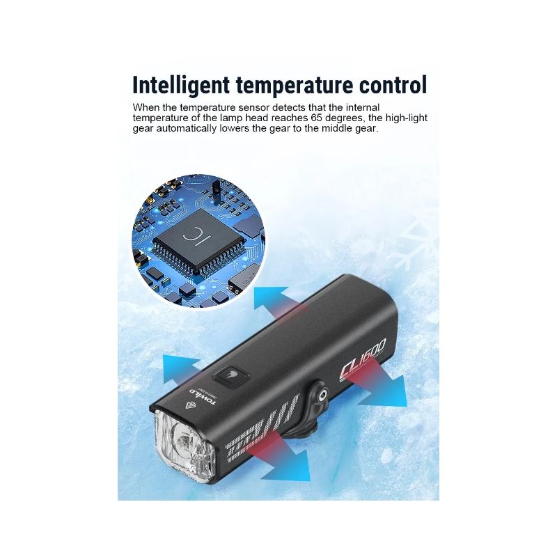 TOWILD CL1600 USB Rechargeable 1600LM Bike Light LED Front Lamp with Adjustable Brightness for Night Riding