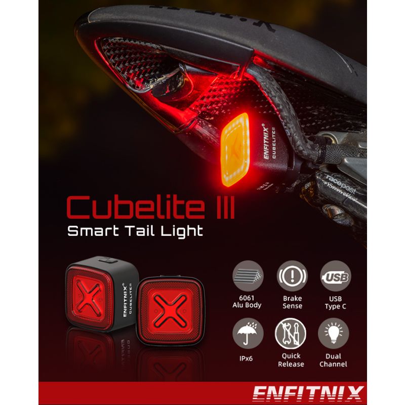 Enfitnix Cubelite III Smart Tail Light Ultra Bright Rear Light USB Charge Cycling Safety 30 Lumens