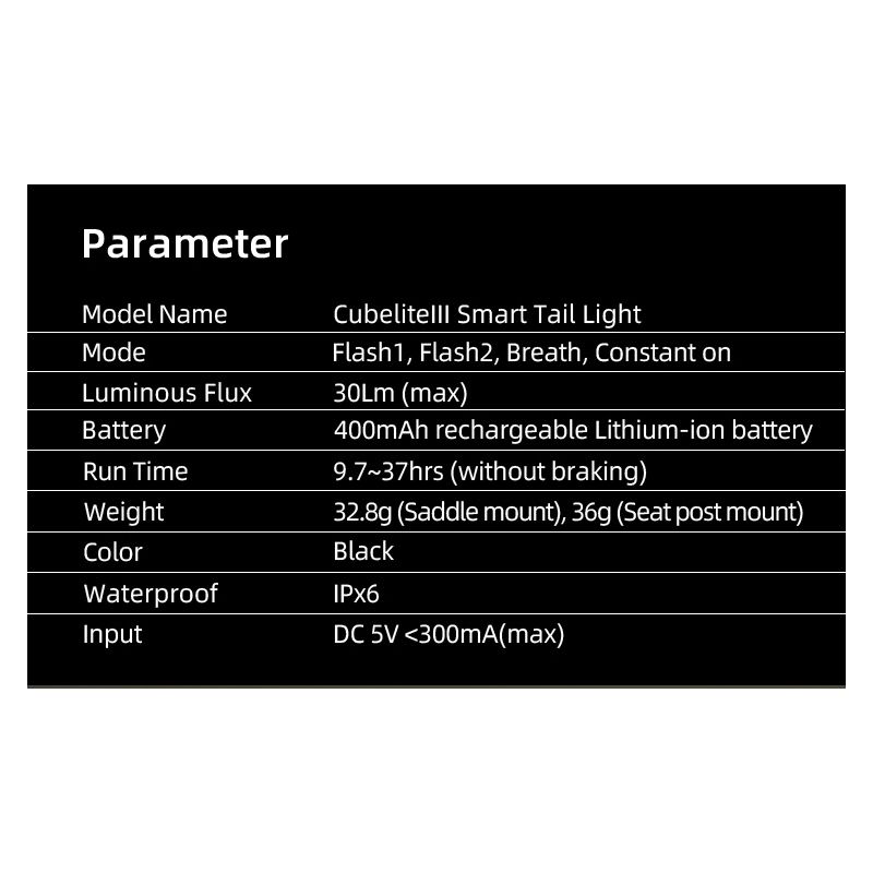 Enfitnix Cubelite III Smart Tail Light Ultra Bright Rear Light USB Charge Cycling Safety 30 Lumens