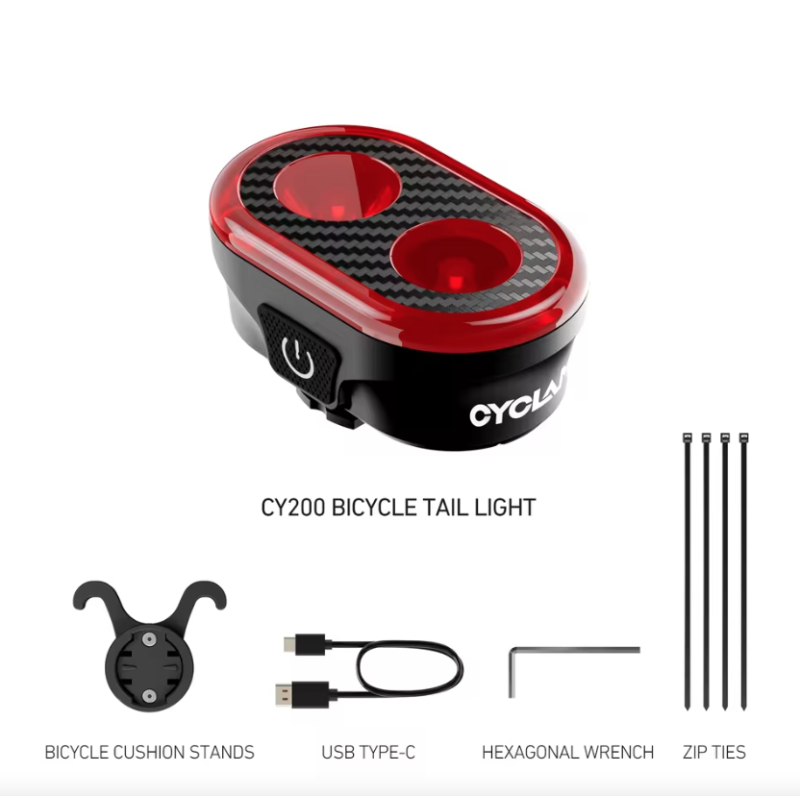 CYCLAMI CY200 Smart Brake Sensing Rear Light LED Bicycle Tail Light for Safe Night Rides and Urban Cycling