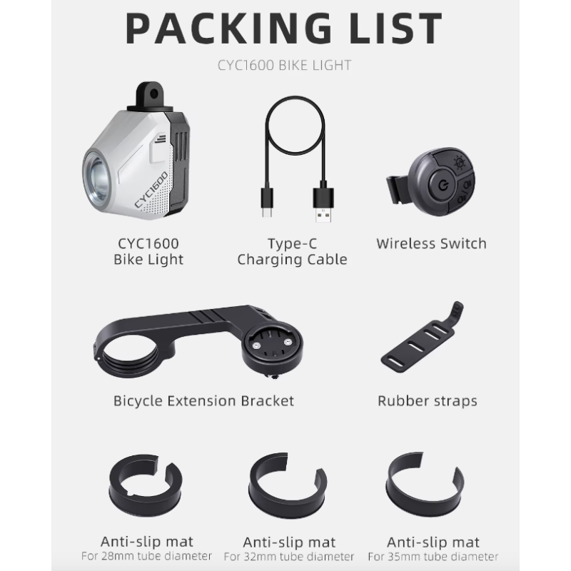 Hanging Cut-off Cable Wireless Headlight 1600LM for Cycling Safety High Brightness Durable Bike Front Lights