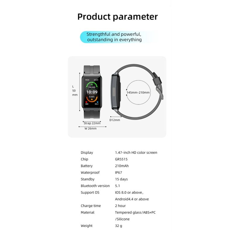 EP01 Blood Glucose Sugar Smart Watch ECG HRV heart rate temperature 1.47