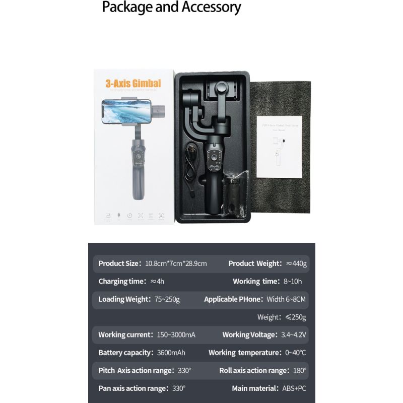 F10 Pro Stabilizer 3-Axis Phone Gimbal for Mobile Filmmaking with Smartphone Compatibility and Face Recognition