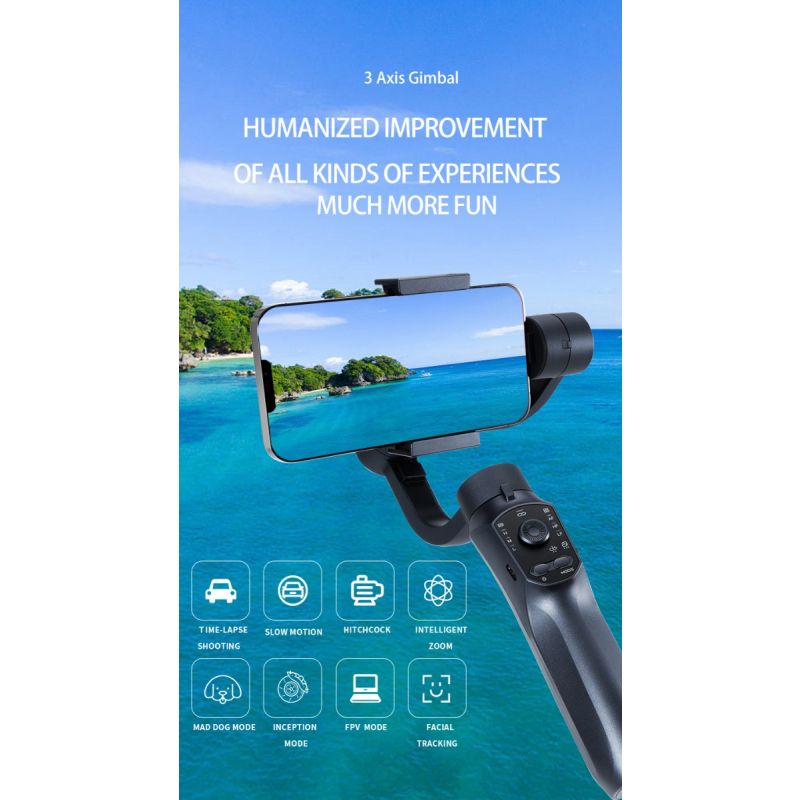 F10 Pro Stabilizer 3-Axis Phone Gimbal for Mobile Filmmaking with Smartphone Compatibility and Face Recognition