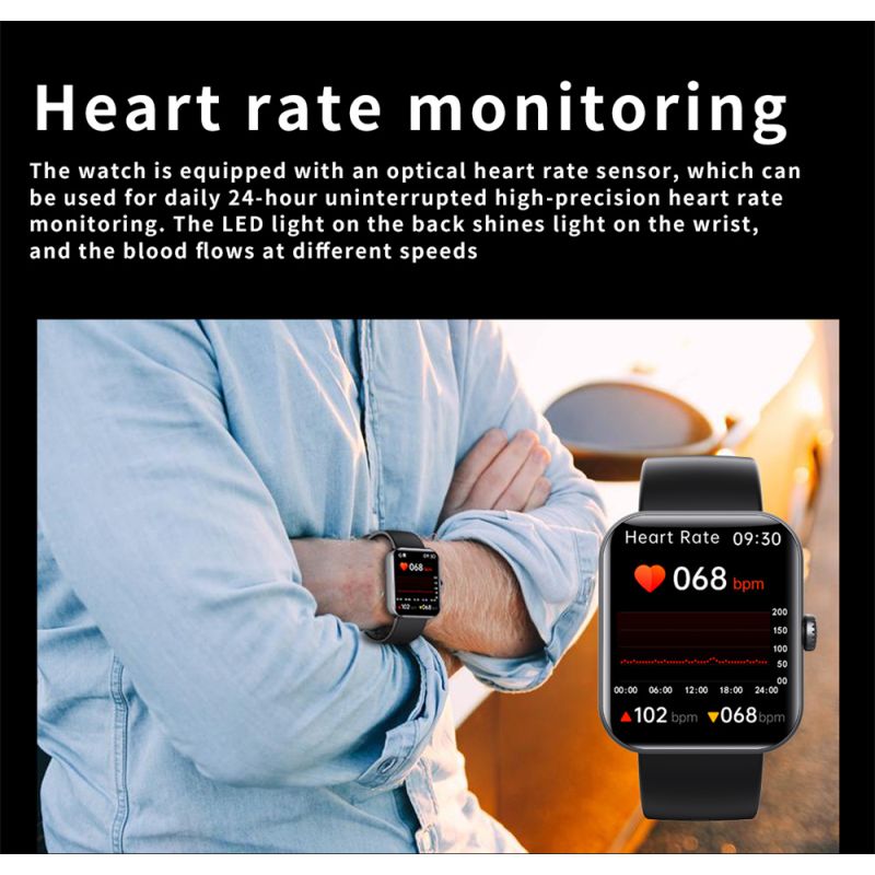 F57L Smart Watch Blood Glucose Blood Pressure Heart Rate Temperature Monitoring Sport Monitoring 1.91 Inch Sn