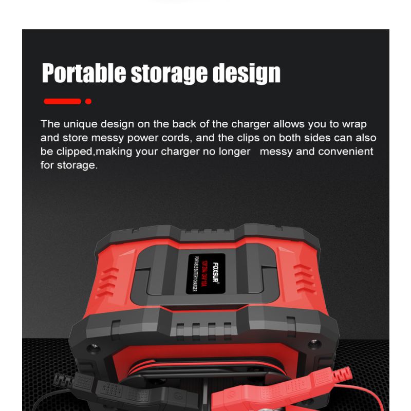 FOXSUR 20A Portable Car Battery Charger 12V 24V for Motorcycle Truck AGM LiFePO4 Lead Acid Battery Maintenance