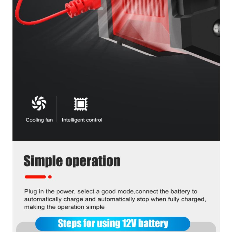 FOXSUR 20A Portable Car Battery Charger 12V 24V for Motorcycle Truck AGM LiFePO4 Lead Acid Battery Maintenance