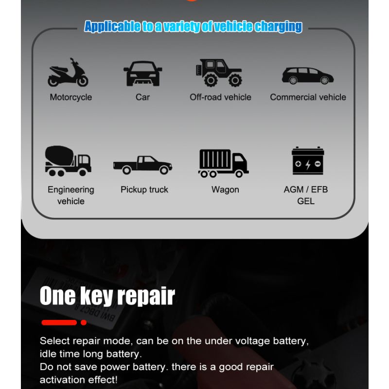 FOXSUR 20A Portable Car Battery Charger 12V 24V for Motorcycle Truck AGM LiFePO4 Lead Acid Battery Maintenance