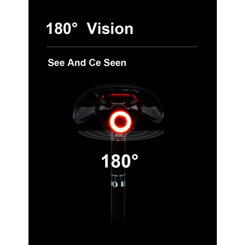 Smart Bicycle Tail Light with Auto Start Stop Brake Light USB Charge IPX6 Waterproof Cycling Safety Light