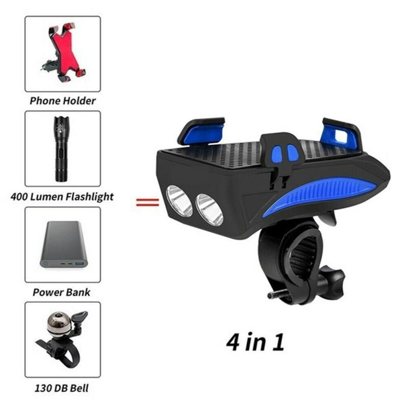 Multi-function 4 in 1 MTB Light USB Rechargeable LED Bike Headlight with Horn Phone Holder Cycling Gear