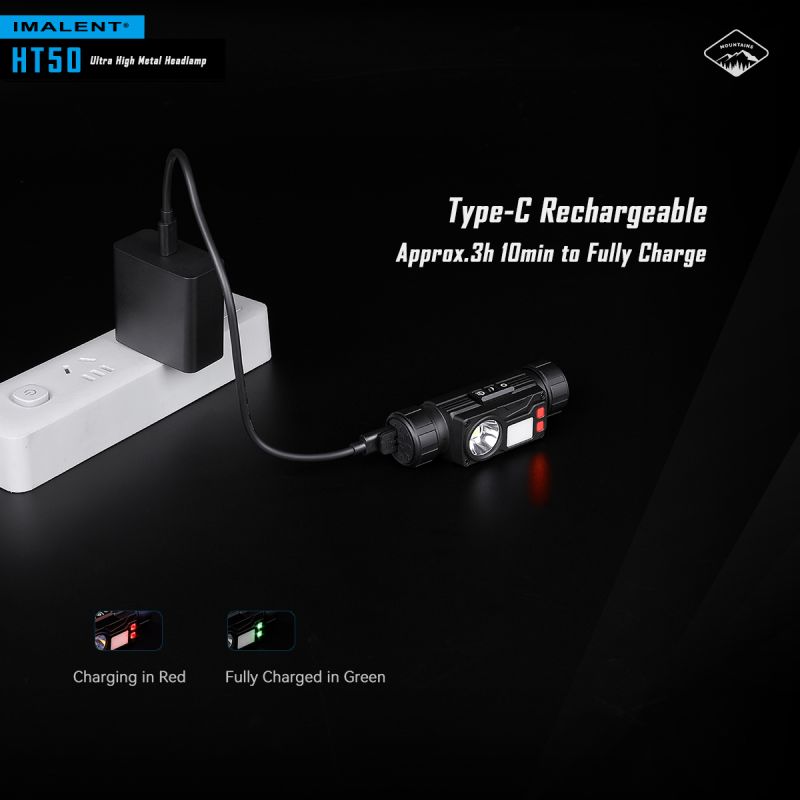 IMALENT HT50 LED Adventure Headlamp Dual Light Sources Rechargeable Lightweight Design High Lumen Output