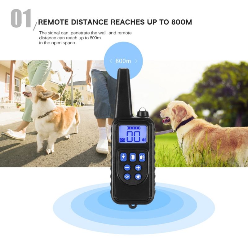 800m Electric Dog Training Collar Waterproof Rechargeable Pet Remote Control with LCD Display Adjustable Modes