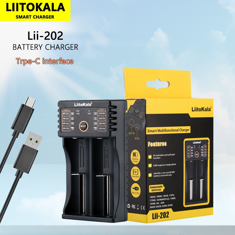 Liitokala Lii-202 Smart Charger for 18650 26650 21700 NiMH Lithium Batteries Dual Channels USB Output