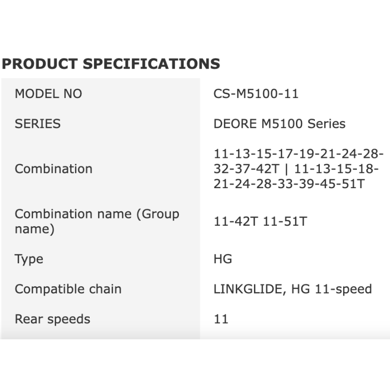 Shimano Deore CS M5100 11 Speed MTB Cassette 11-51T Precision Gear Range for Trail Climbing and Descending