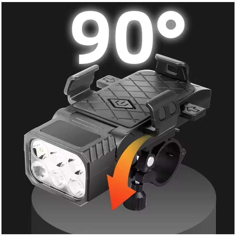 Bicycle Front Light with Horn & Phone Holder Cycling Bicycle Headlight Multifunctional Phone Holder Lamp Cycling Accessories