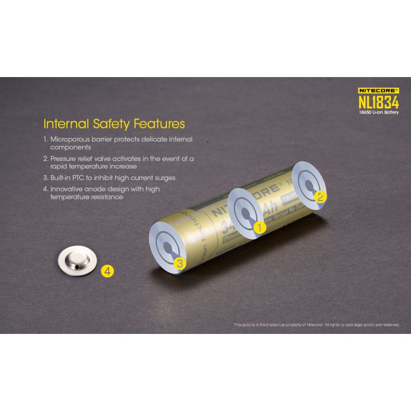 Nitecore Li-ion NL1834 18650 3.7V 3400mAh Protected Rechargeable Battery High Performance for Flashlights