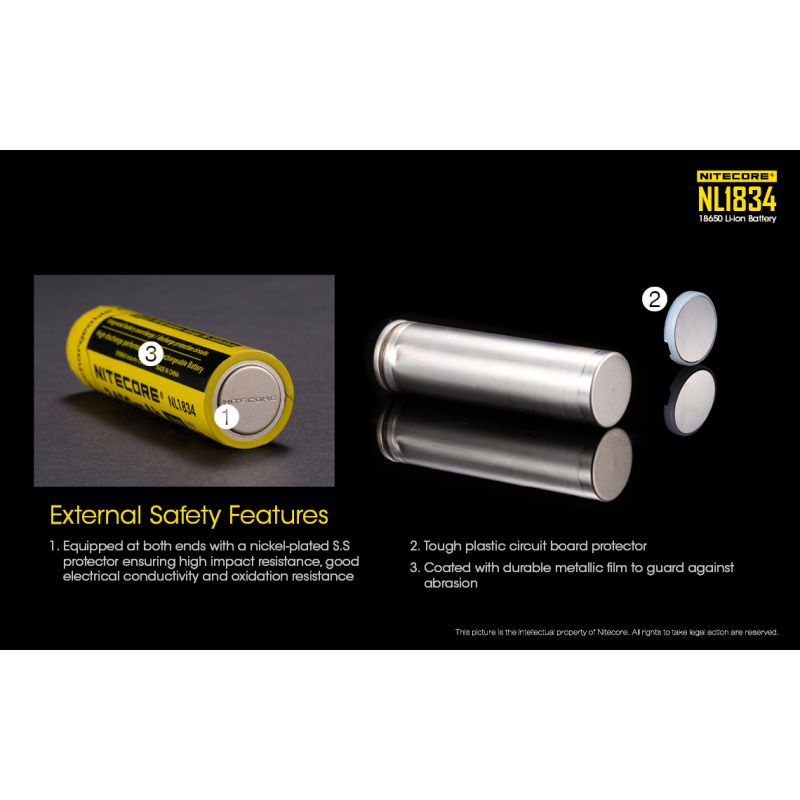 Nitecore Li-ion NL1834 18650 3.7V 3400mAh Protected Rechargeable Battery High Performance for Flashlights