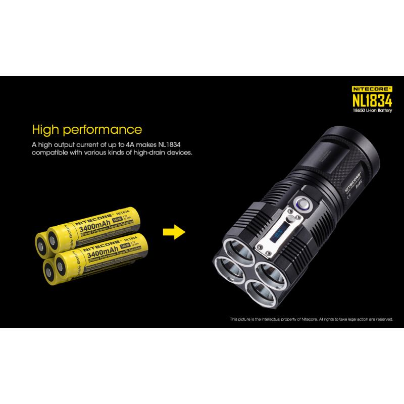 Nitecore Li-ion NL1834 18650 3.7V 3400mAh Protected Rechargeable Battery High Performance for Flashlights