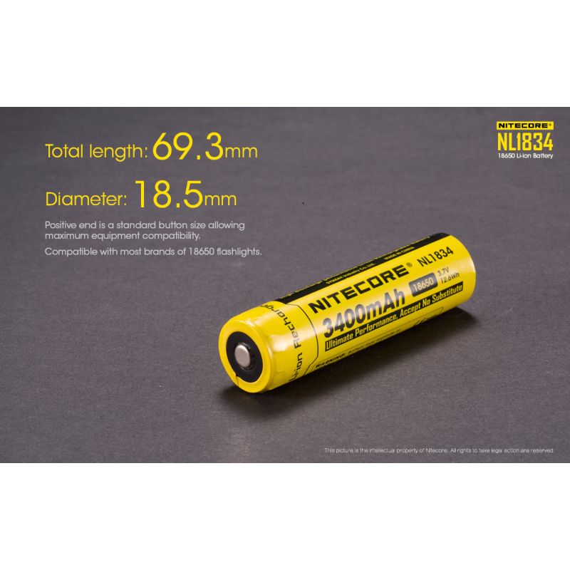 Nitecore Li-ion NL1834 18650 3.7V 3400mAh Protected Rechargeable Battery High Performance for Flashlights