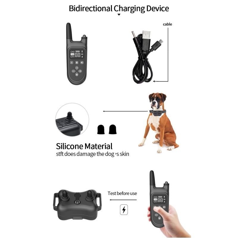 Outdoor 800m Electric Dog Training Collar Waterproof LCD Display Humane Adjustable Levels Rechargeable Collar