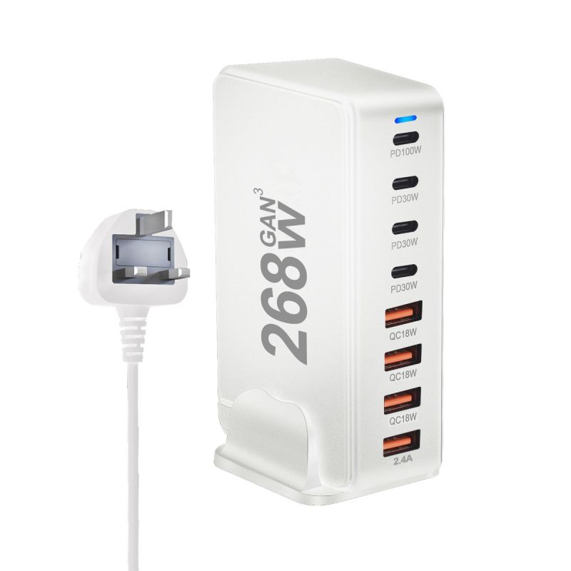 240W Desktop GaN Charger 8-port USB Type C PD Fast Charge Mobile Charger Smart Technology Multi-Device Hub