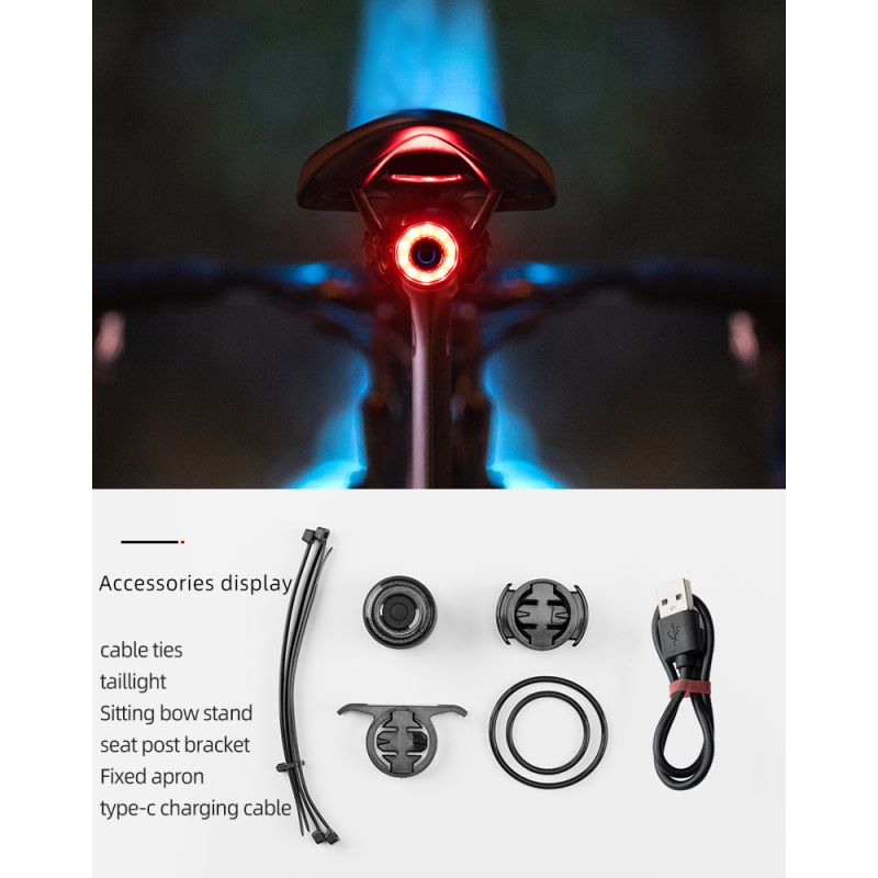ROCKBROS Q3 Bike Tail Light with Smart Brake Sensor IPX6 Waterproof for MTB and Road Cycling Safety