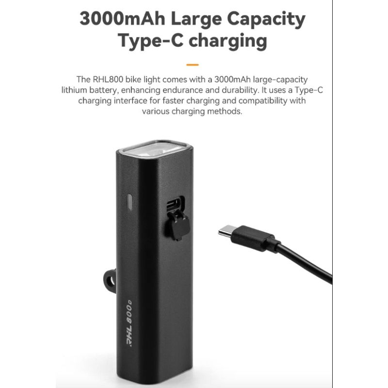 ROCKBROS RHL-1000LUMEN Bike Front Light Rainproof LED Cycling Headlight Type-C Rechargeable for Night Riding