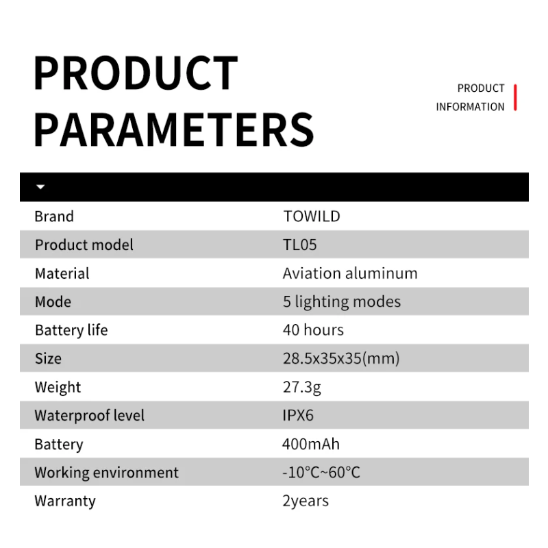 TOWILD TL05 Rear Light Smart Auto Brake Sensing IPX6 Waterproof Bicycle Safety Light with 100 Hour Battery