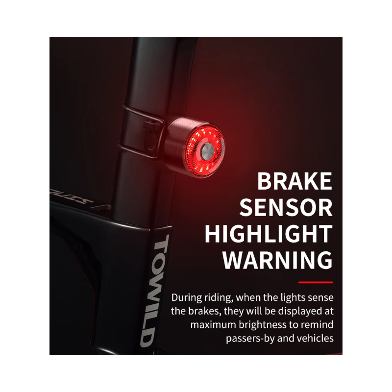 TOWILD TL05 Rear Light Smart Auto Brake Sensing IPX6 Waterproof Bicycle Safety Light with 100 Hour Battery