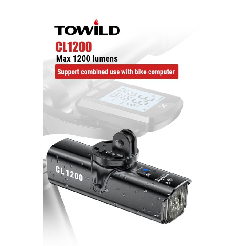 TOWILD CL1200 1200LM Bike Light USB Rechargeable Front Lamp with Wireless Remote for Nighttime Cycling Safety