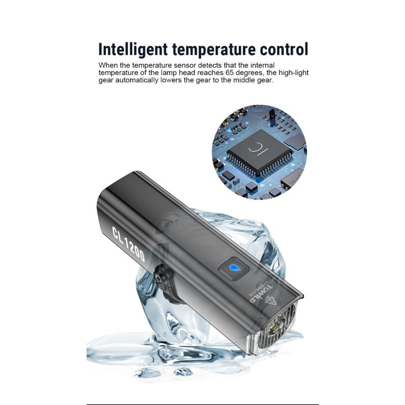 TOWILD CL1200 1200LM Bike Light USB Rechargeable Front Lamp with Wireless Remote for Nighttime Cycling Safety
