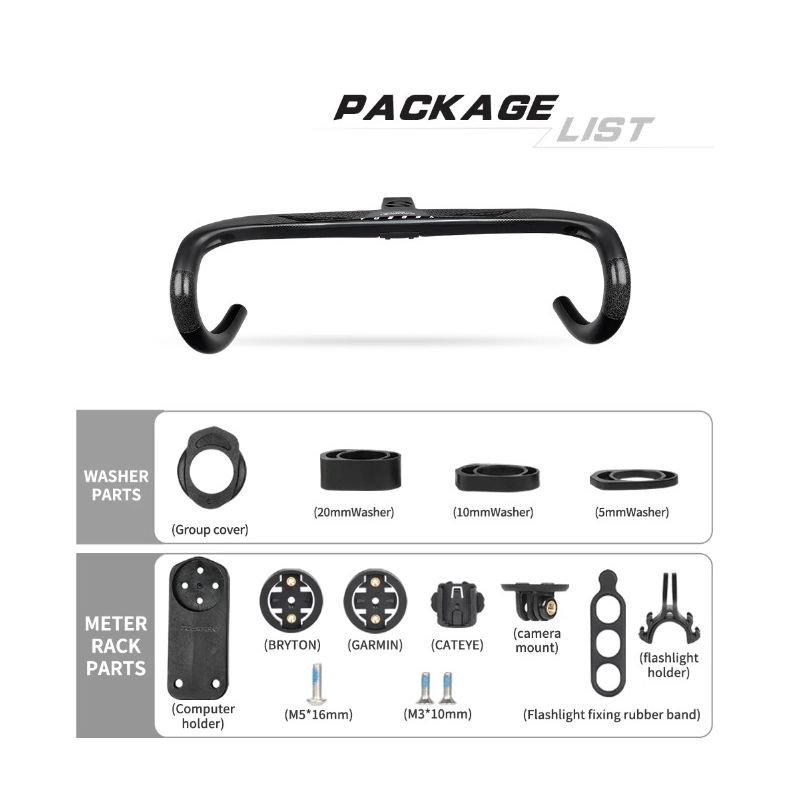 TOSEEK TR5500 Road Bike Handlebar Lightweight Full Carbon Fiber Stem Aerodynamic Design Matte Black Finish