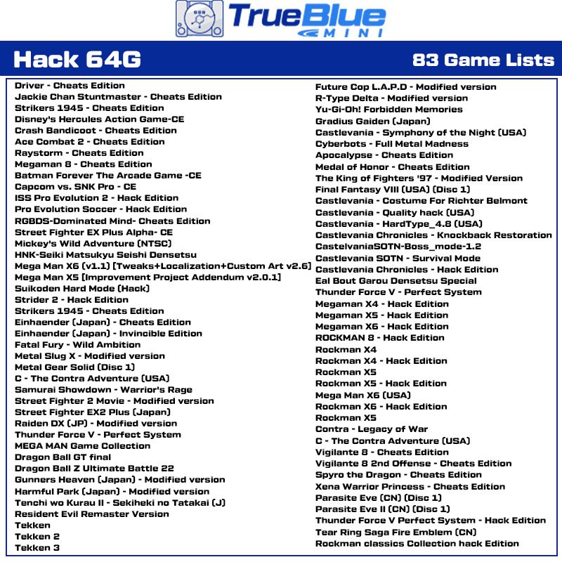True Blue Mini Crackhead Pack 32G or 64G USB for PS ONE MINI Plug and Play Classic Gaming Nostalgia