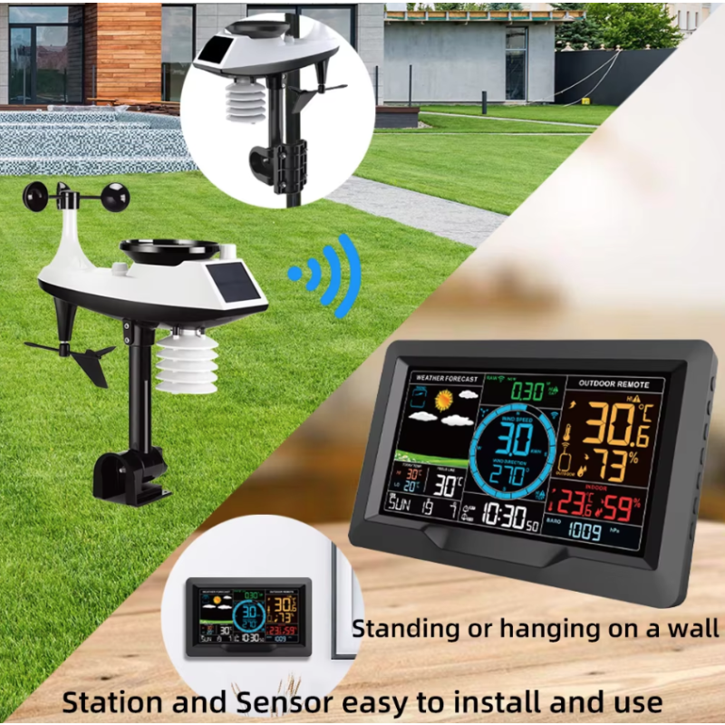 Weather Station 7.5 inch Color Display Solar Wireless Outdoor Sensor Real-time Temperature Humidity Updates