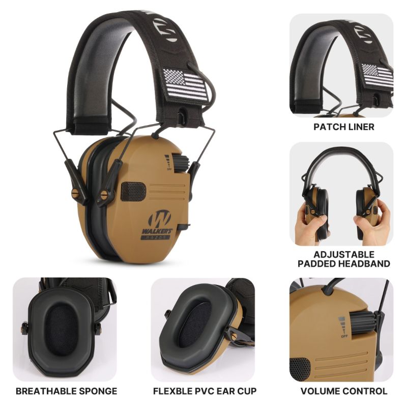 Walkers Razor Earmuffs Active Headphones for Shooting Sports Electronic Hearing Protection NRR 23 dB Black