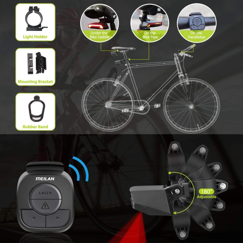 Meilan X5 Smart Bike Tail Light with Turn Signals and Automatic Brake Light Wireless Remote Control Bike Rear Light Back USB Rechargeable Safety Warning Cycling Light