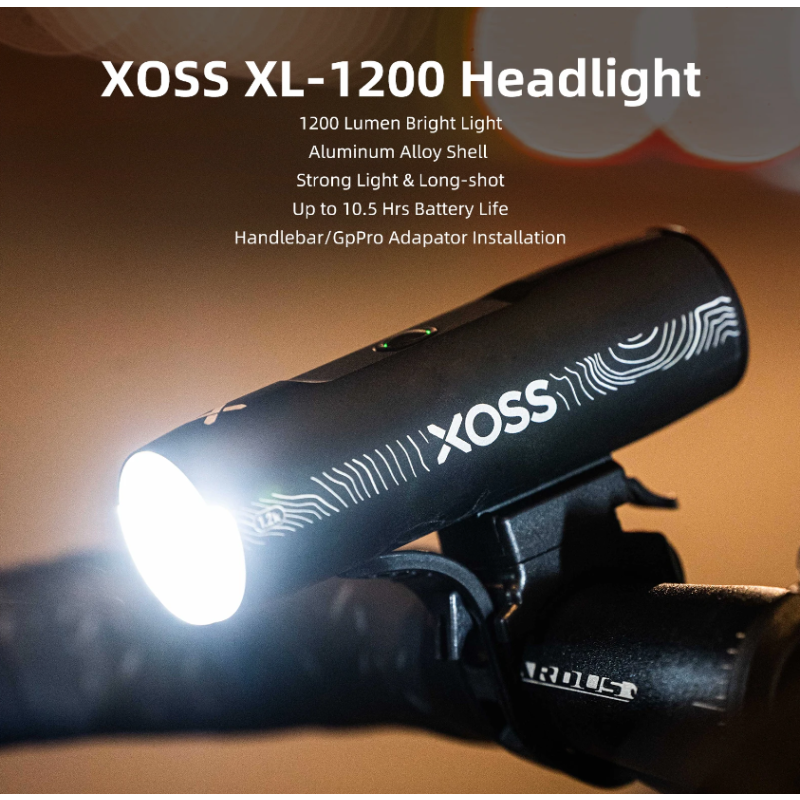 XOSS XL-1200 Bike Headlight 1200 Lumens Rechargeable Front Lamp Waterproof for Night Riding and Commuting