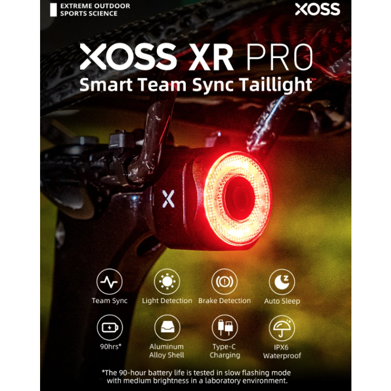 XOSS XR Pro Smart Rear Light Bicycle Safety with Automatic Brake Detection USB Charging Waterproof Design