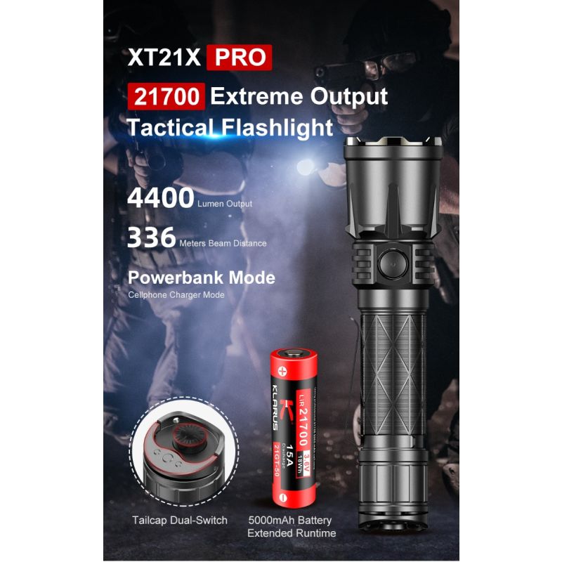 Klarus XT21X Pro XHP70.2 LED 4400 Lumens Outdoor Tactical Flashlight High Performance and Rechargeable