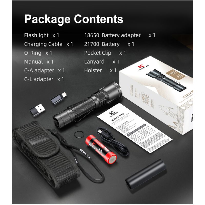 Klarus XT21X Pro XHP70.2 LED 4400 Lumens Outdoor Tactical Flashlight High Performance and Rechargeable