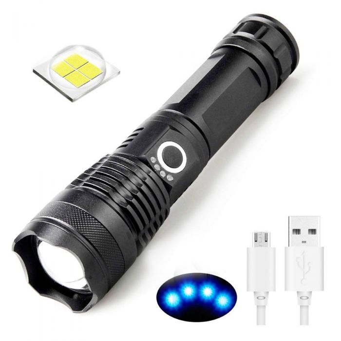 500000 Lumens Zoomable XHP50 5 Modes LED USB Rechargeable 18650 26650 Flashlight