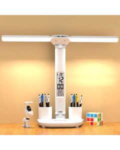 LED Desk Lamp with Pen Holder Built-in Calendar Adjustable Brightness Eye Protection for Home Office