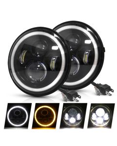 Motorcycle LIGHT 7 Inch LED Headlight for Jeep Wrangler Lada Niva 4x4 Bright Yellow White Angel Eye Weatherproof Design