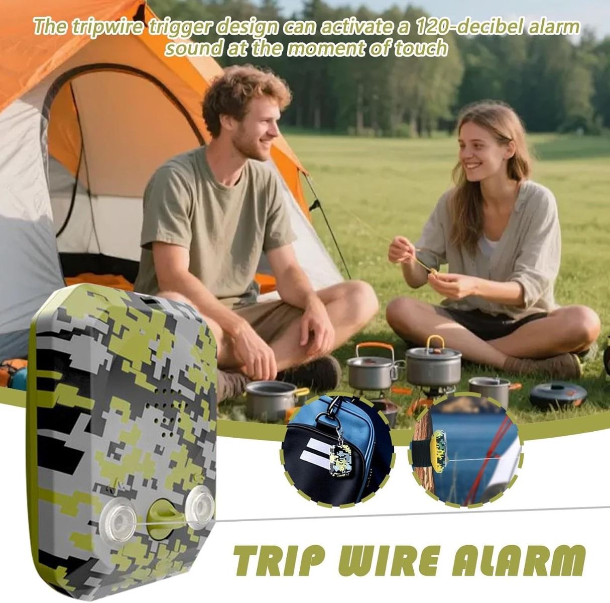 120dB Perimeter Alarm - Waterproof Outdoor Trip Security Siren, Camping Survival Safety Device, Wilderness Protection Gadget, emergencys Alert | Travel Trip Alarm for Hunting Property Night Defense