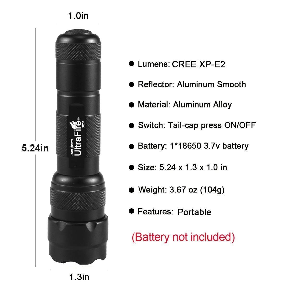 UltraFire WF-502B.2 XP-E2 LED Red Light Zoomable Compact Outdoor Flashlight for Night Hiking and Wildlife