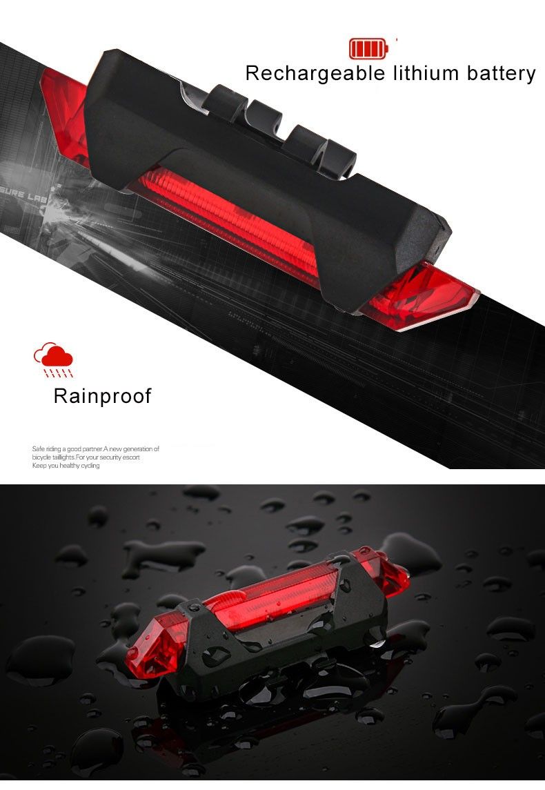 Portable USB Rechargeable Bicycle Taillight Rear Safety Light with Dynamic Flash Modes for Cycling Visibility