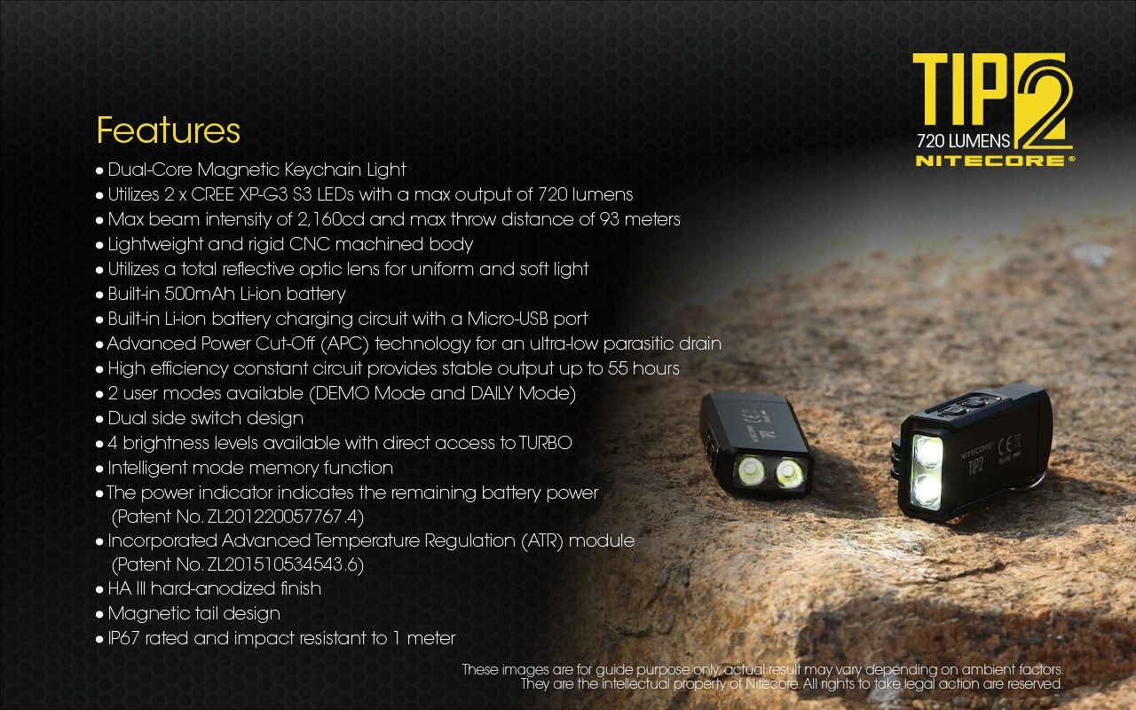 NITECORE TIP2 Keychain Flashlight 720 Lumens USB Rechargeable LED Light for Camping Gear or Everyday Carry